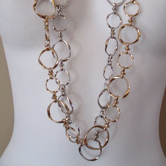 Banana Republic Gold and Silver Rattan Link Necklace NWT 45 each Set of 2 - Picture 3 of 14